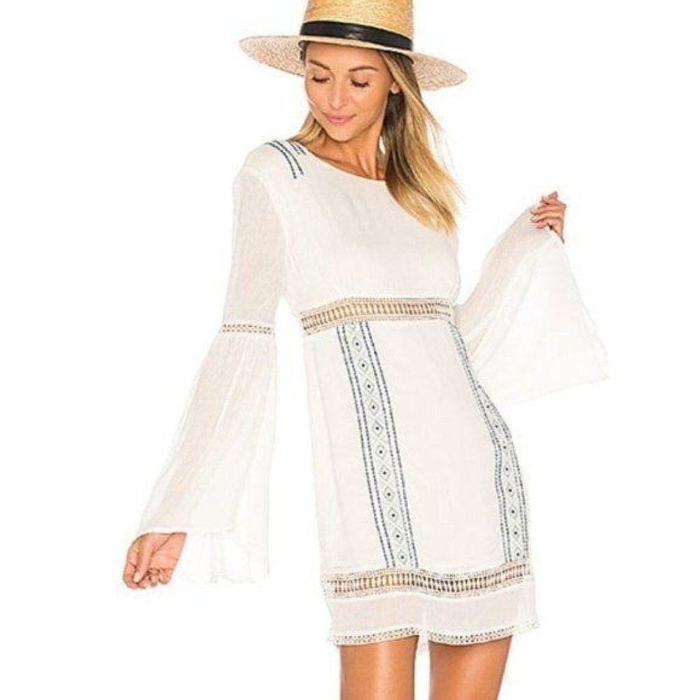 Ale by Alessandra x Revolve Luana Embroidered Mini Dress Ivory Blue Small